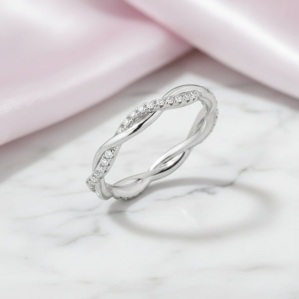 Twist Rope Wave Curve Band with Diamond Option-Black Diamonds New York
