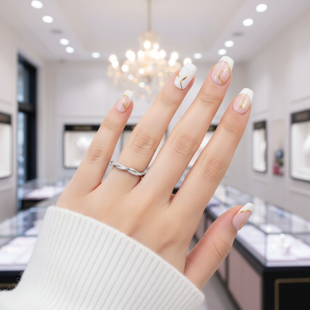 Twist Rope Wave Curve Band with Diamonds-Black Diamonds New York