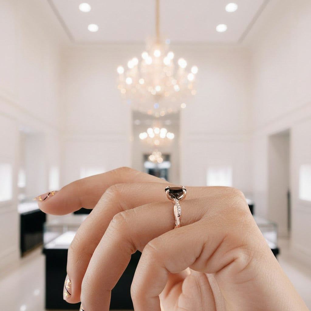 Twist Rose Gold Black Diamond Option Oval Cut Engagement Ring-Black Diamonds New York
