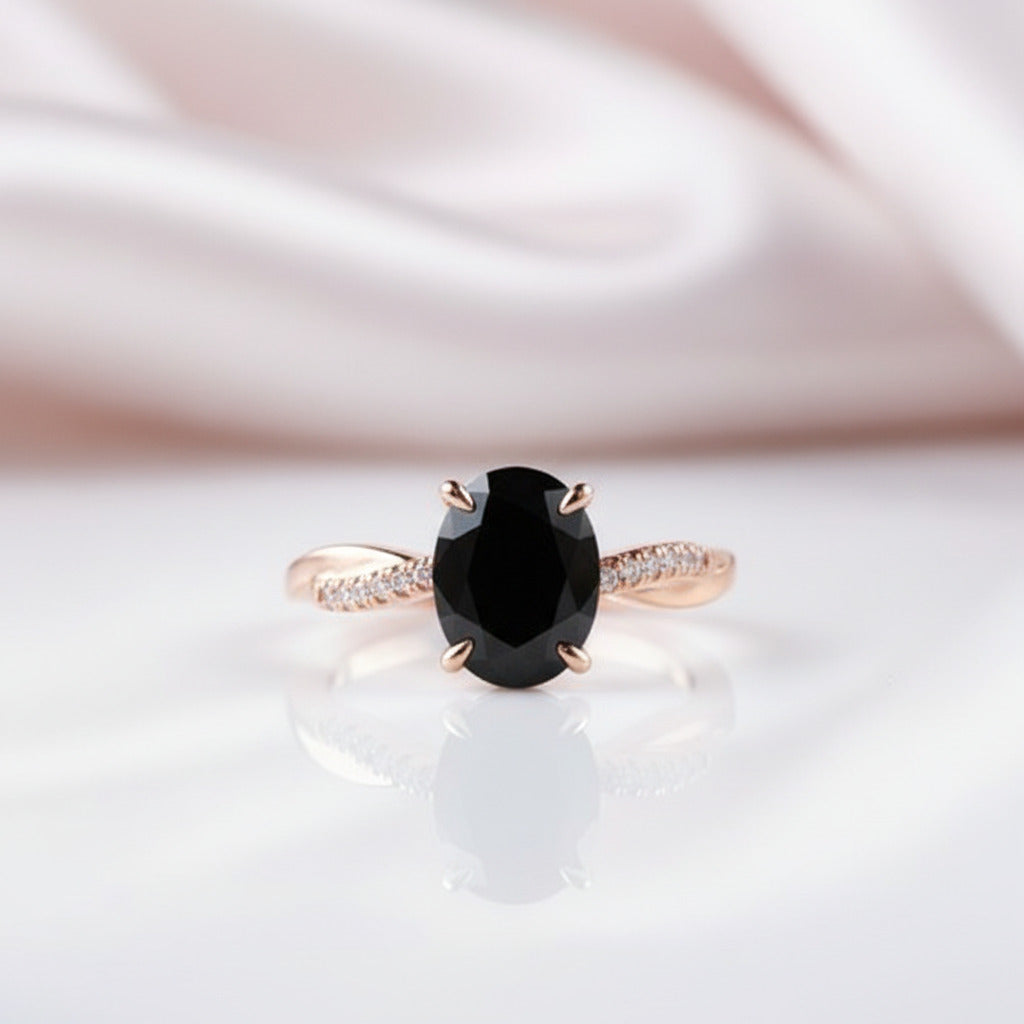 Twist Rose Gold Black Diamond Option Oval Cut Engagement Ring-Black Diamonds New York