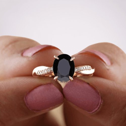 Twist Rose Gold Black Diamond Oval Cut Engagement Ring - Black Diamonds New York