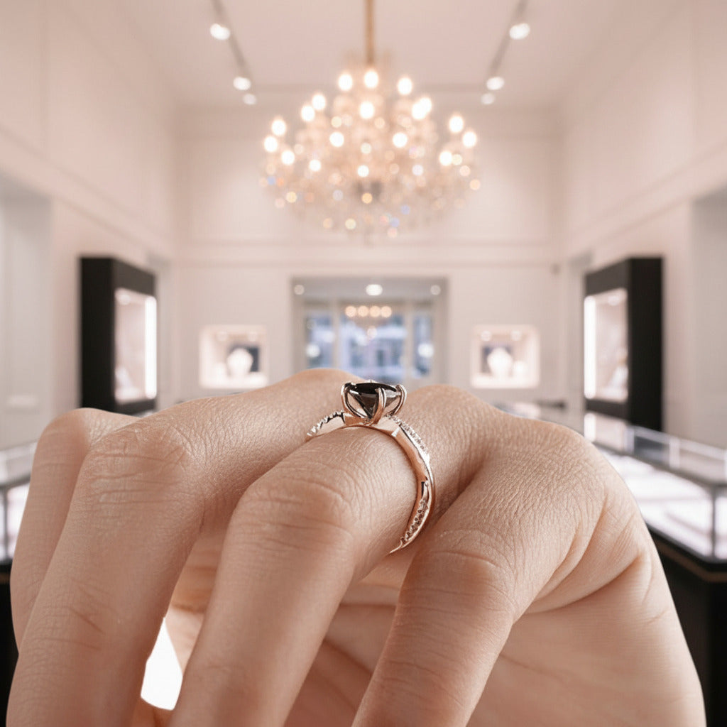 Twist Rose Gold Black Diamond Option Oval Cut Engagement Ring-Black Diamonds New York