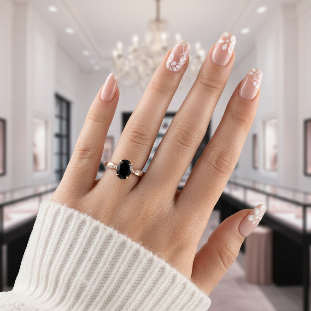 Twist Rose Gold Black Diamond Option Oval Cut Engagement Ring-Black Diamonds New York