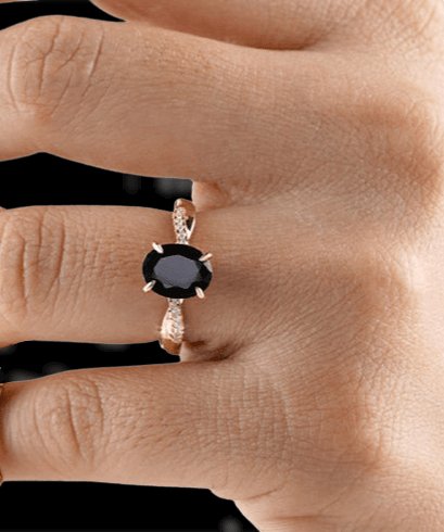 Twist Rose Gold Black Diamond Oval Cut Engagement Ring-Black Diamonds New York