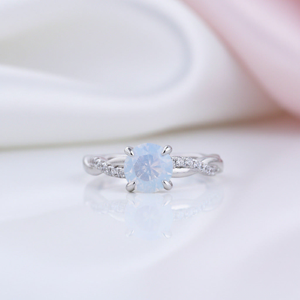 Twist Round Cut Moonstone Engagement Ring-Black Diamonds New York