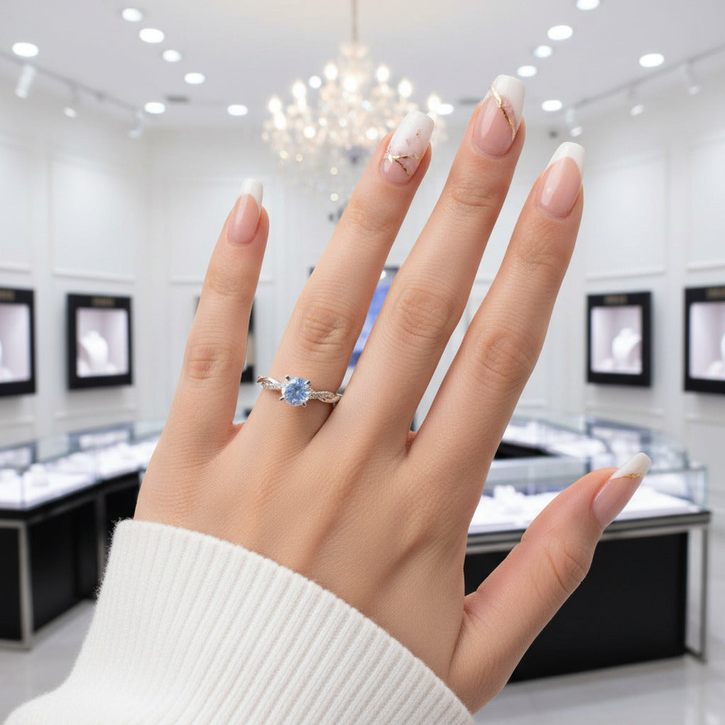 Twist Round Cut Moonstone Engagement Ring-Black Diamonds New York