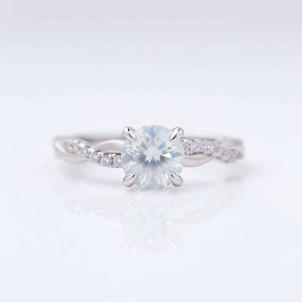Twist Round Cut Moonstone Engagement Ring-Black Diamonds New York