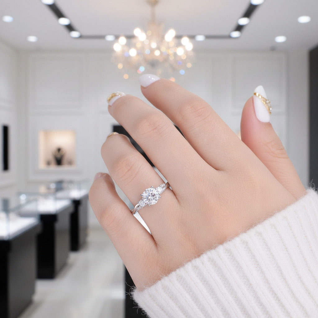 Twist Round Cut Three Stone Engagement Ring-Black Diamonds New York