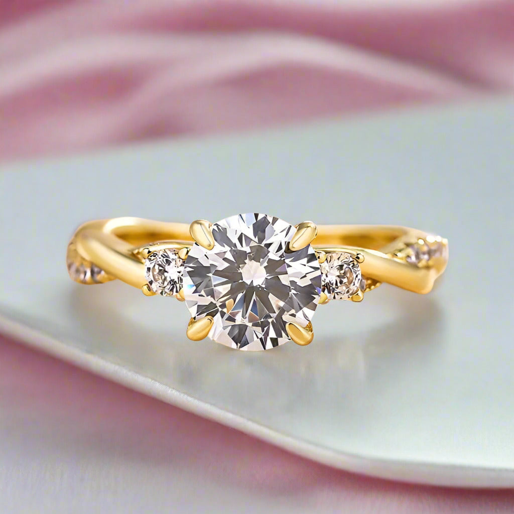 Twist Round Cut Three Stone Engagement Ring-Black Diamonds New York