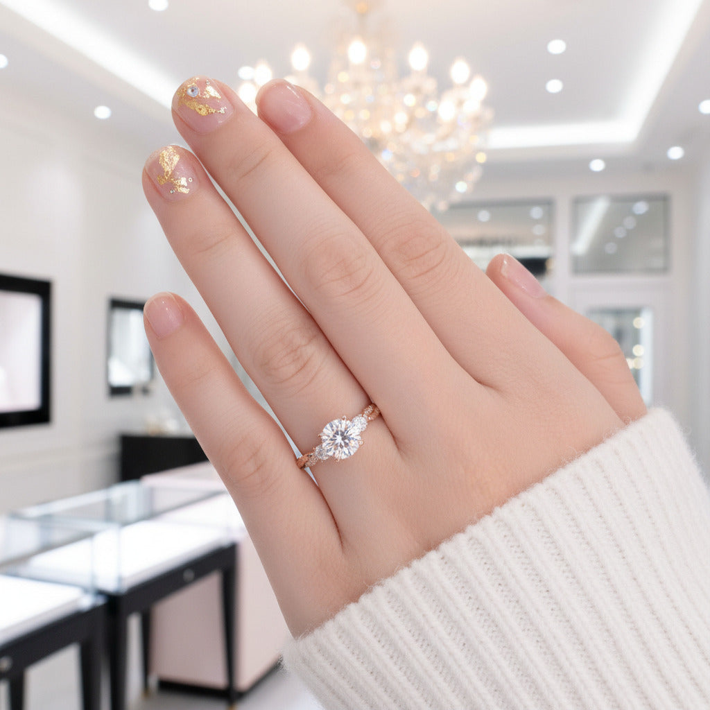 Twist Round Cut Three Stone Engagement Ring-Black Diamonds New York