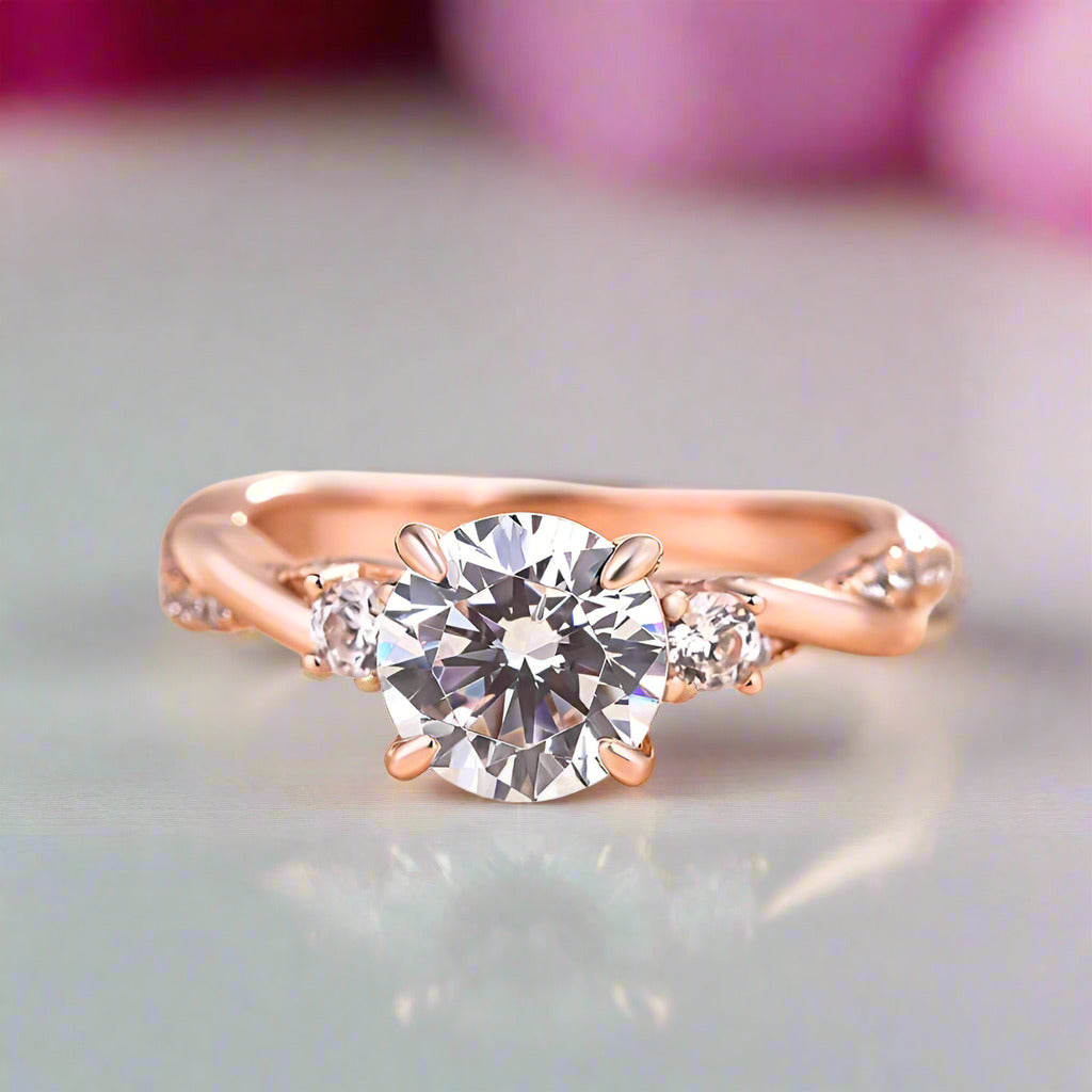 Twist Round Cut Three Stone Engagement Ring-Black Diamonds New York