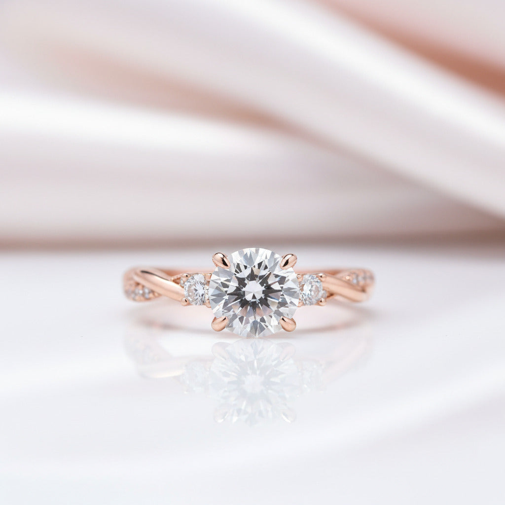 Twist Round Cut Three Stone Engagement Ring-Black Diamonds New York
