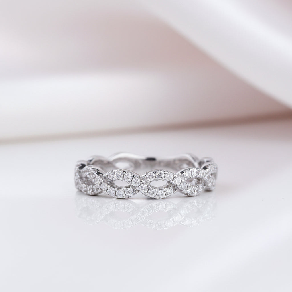 Twist White Gold Full Eternity Women's Wedding Band-Black Diamonds New York
