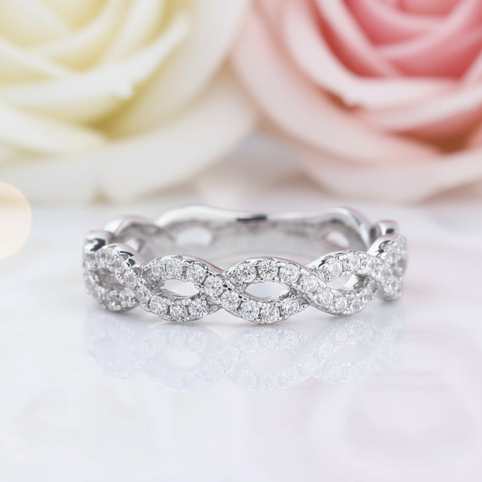 Twist White Gold Full Eternity Women's Wedding Band-Black Diamonds New York