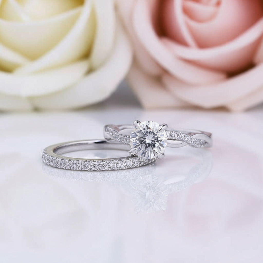 Twist White1.0ct Round Cut Wedding Set-Black Diamonds New York