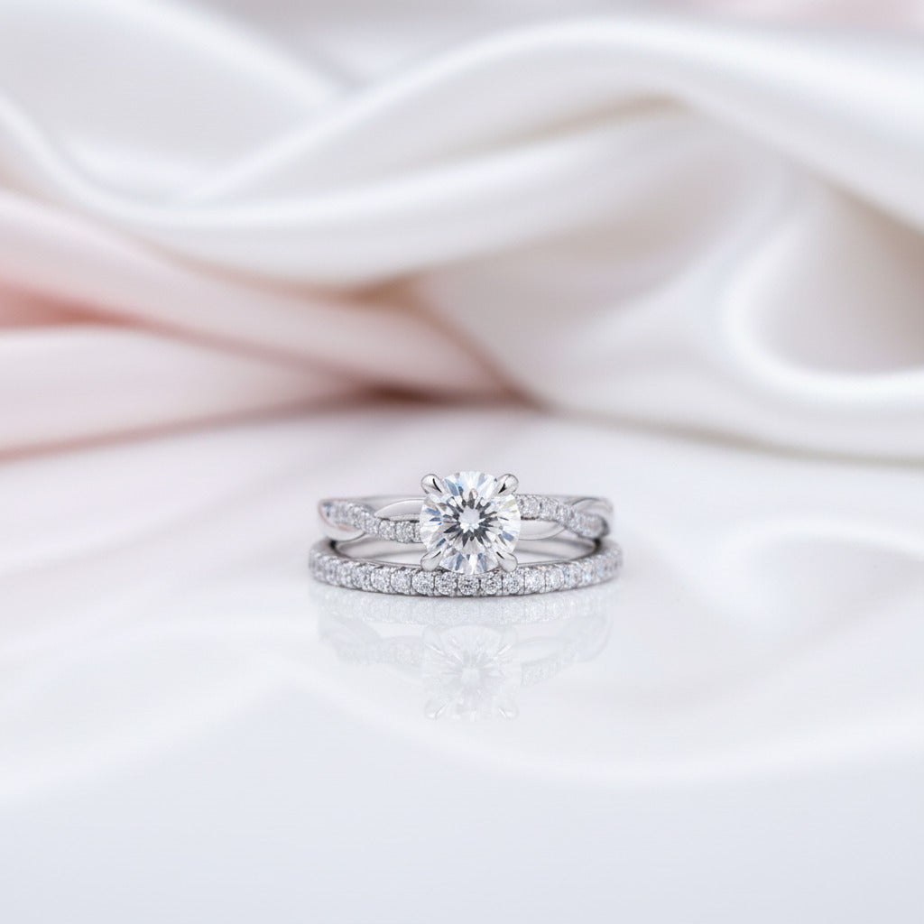 Twist White1.0ct Round Cut Wedding Set-Black Diamonds New York