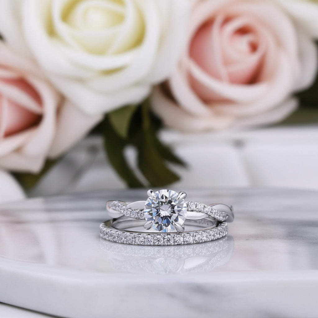 Twist White1.0ct Round Cut Wedding Set-Black Diamonds New York