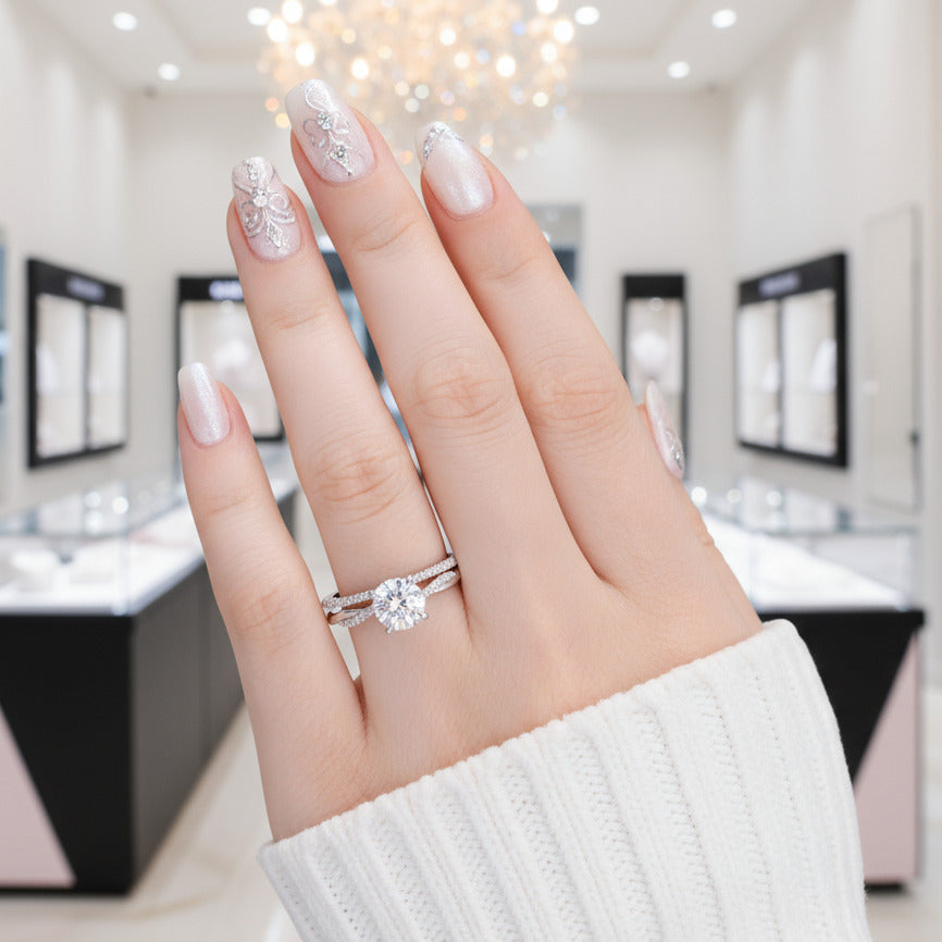 Twist White1.0ct Round Cut Wedding Set-Black Diamonds New York