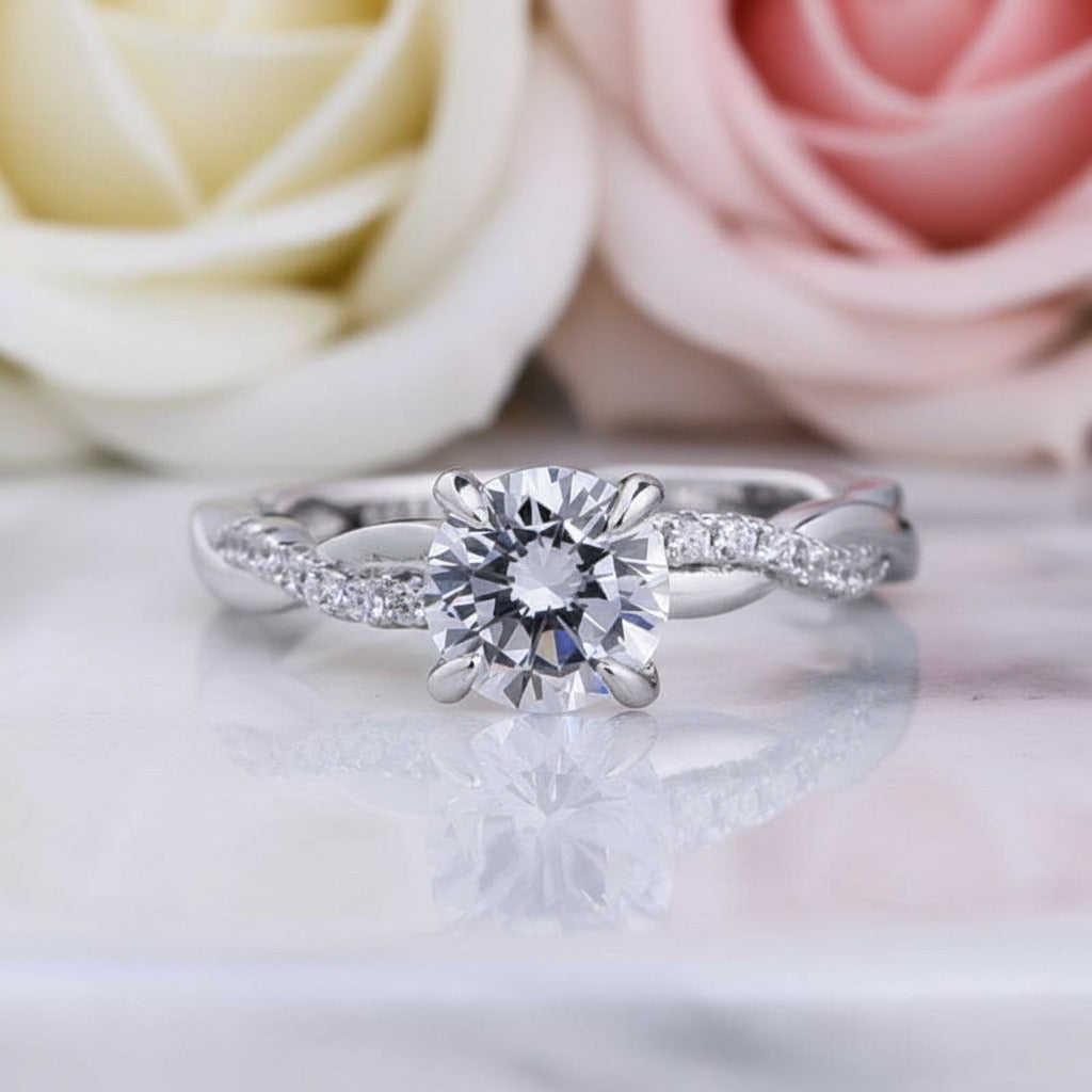 Twist White1.0ct Round Cut Wedding Set-Black Diamonds New York