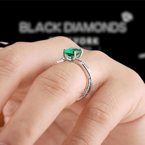 Twist Yellow Gold Emerald Green Oval Cut Engagement Ring-Black Diamonds New York