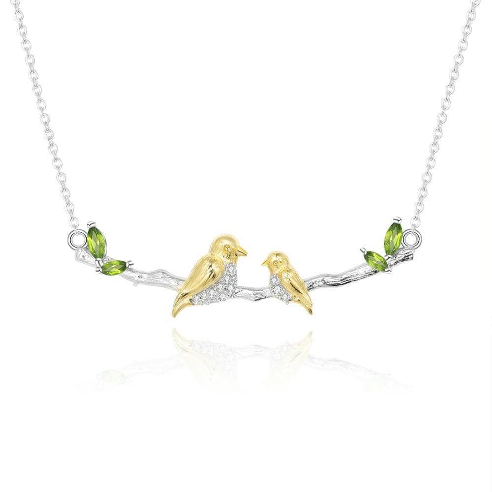 GEM'S BALLET 925 Sterling Silver Natural Chrome Diopside Birthstone Women's Pendant Necklace Mama’s Wing Mother Bird Necklace - Black Diamonds New York