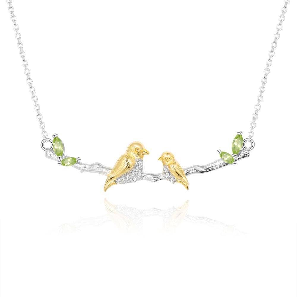 Two Birds Natural Chrome Diopside Birthstone Necklace-Black Diamonds New York