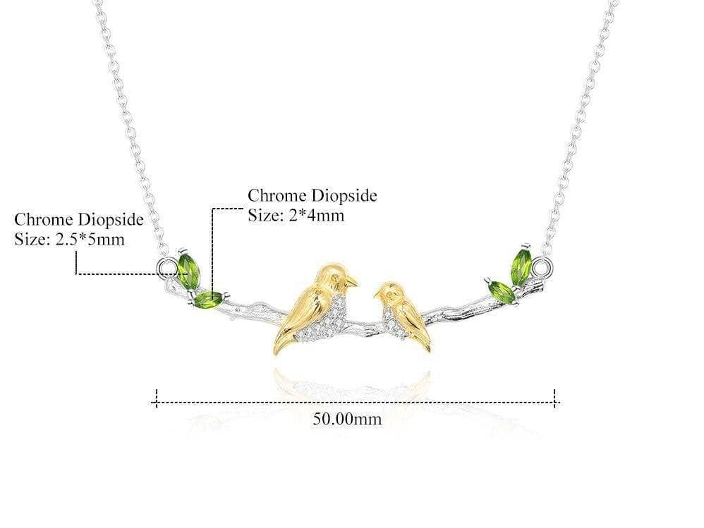 Two Birds Natural Chrome Diopside Birthstone Necklace-Black Diamonds New York