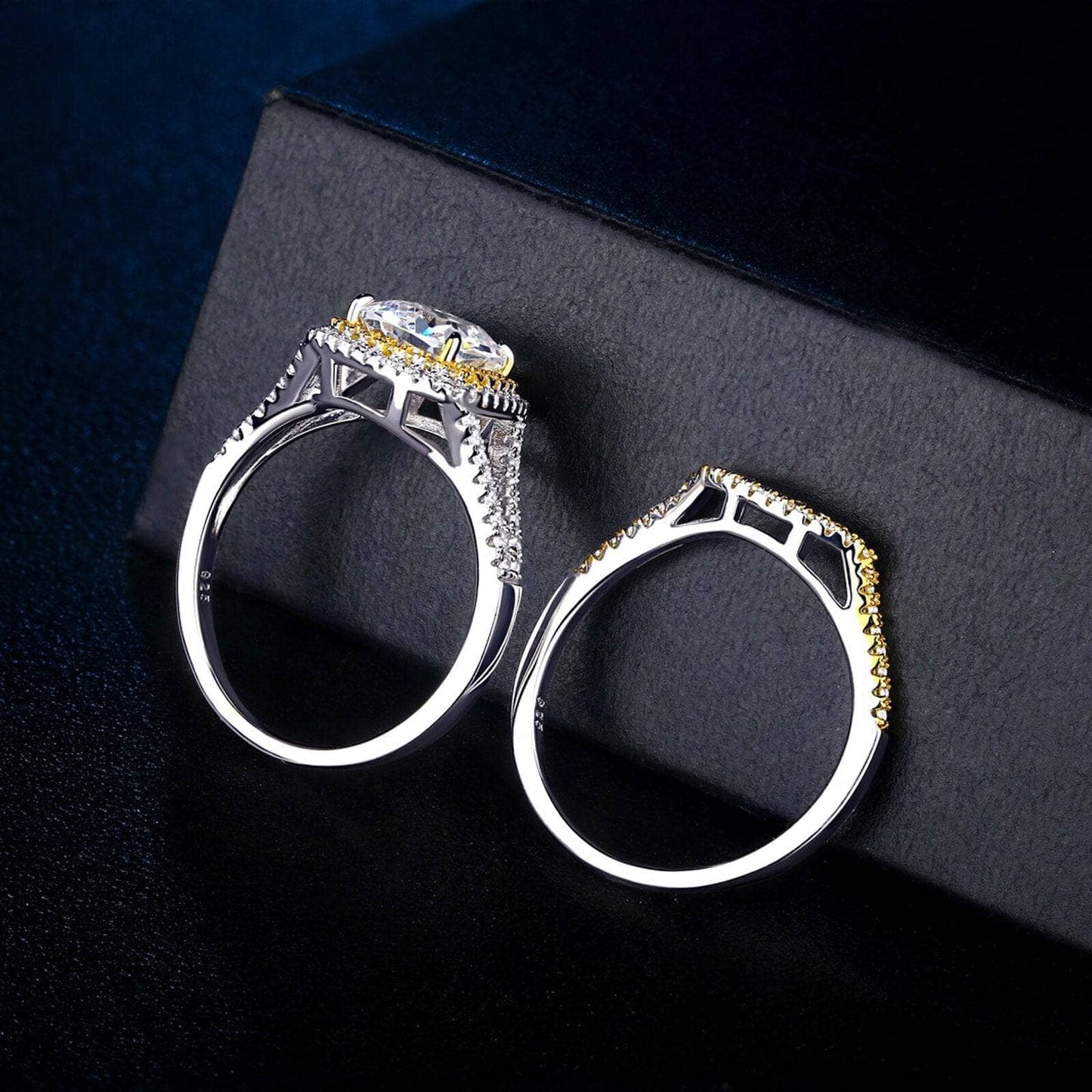 Two-tone 1.8Ct Cushion Cut EVN Stone Ring Set-Black Diamonds New York