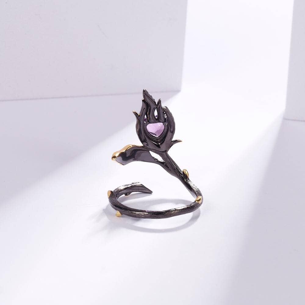 Two Tone Burning Heart Natural Amethyst Ring