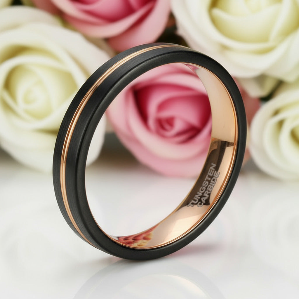 Two-Tone Groove Tungsten Men's Wedding Band-Black Diamonds New York