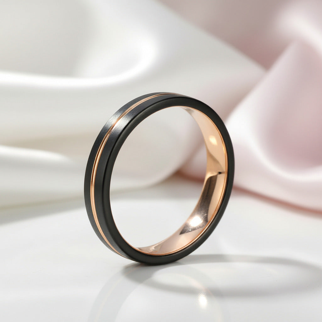 Two-Tone Groove Tungsten Men's Wedding Band-Black Diamonds New York
