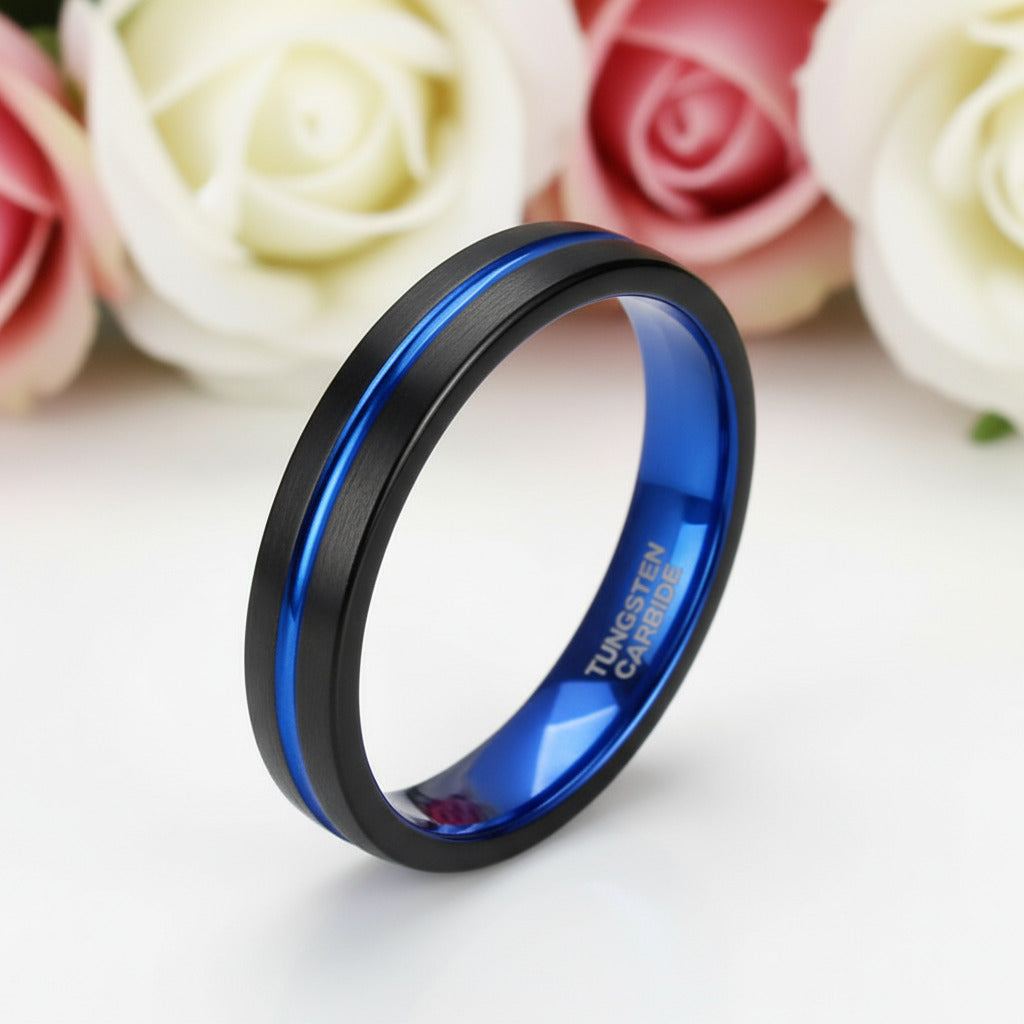 Two-Tone Groove Tungsten Men's Wedding Band-Black Diamonds New York