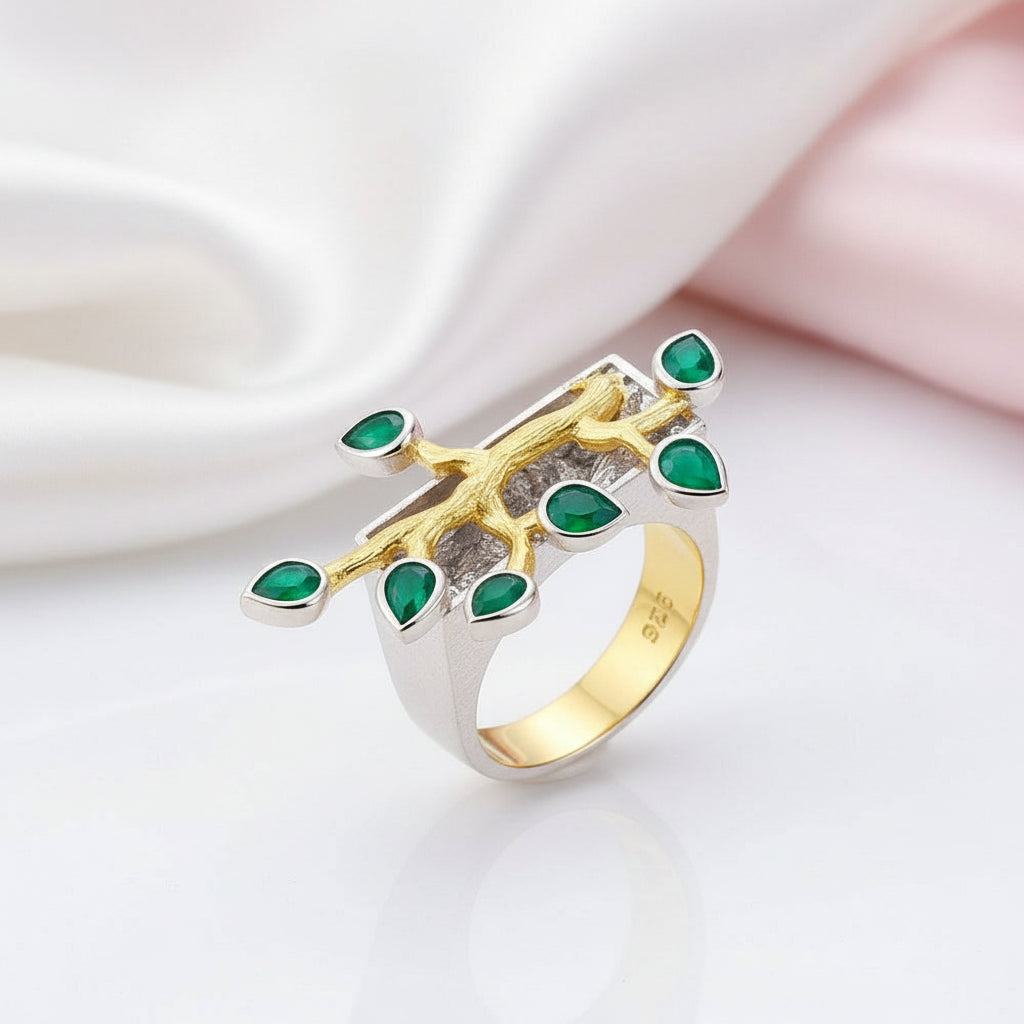 Two Tone Madagascar Forest Swiss Blue Topaz Ring-Black Diamonds New York