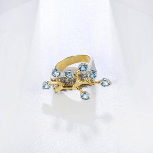 Two Tone Madagascar Forest Natural Swiss Blue Topaz Ring