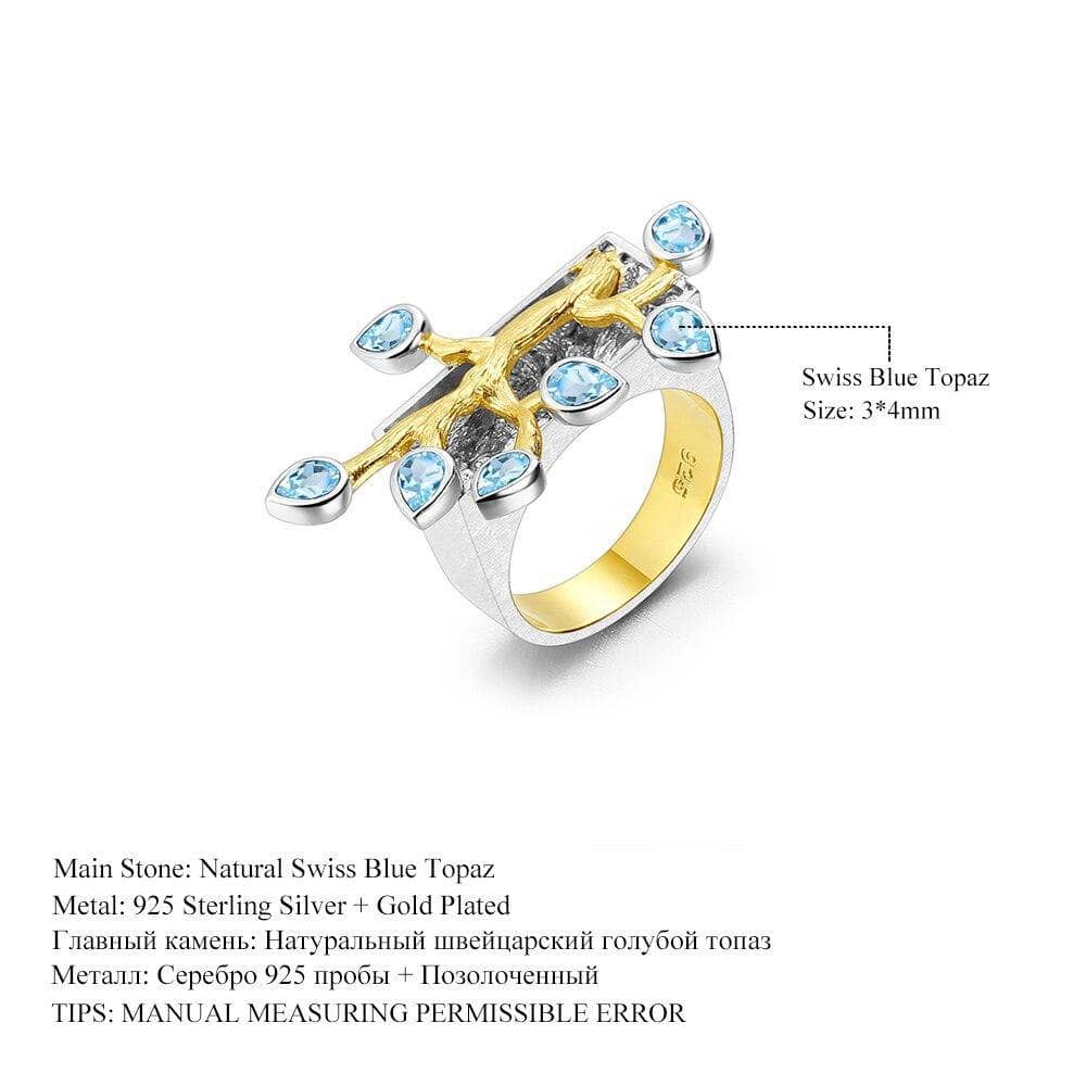 Two Tone Madagascar Forest Natural Swiss Blue Topaz Ring-Black Diamonds New York