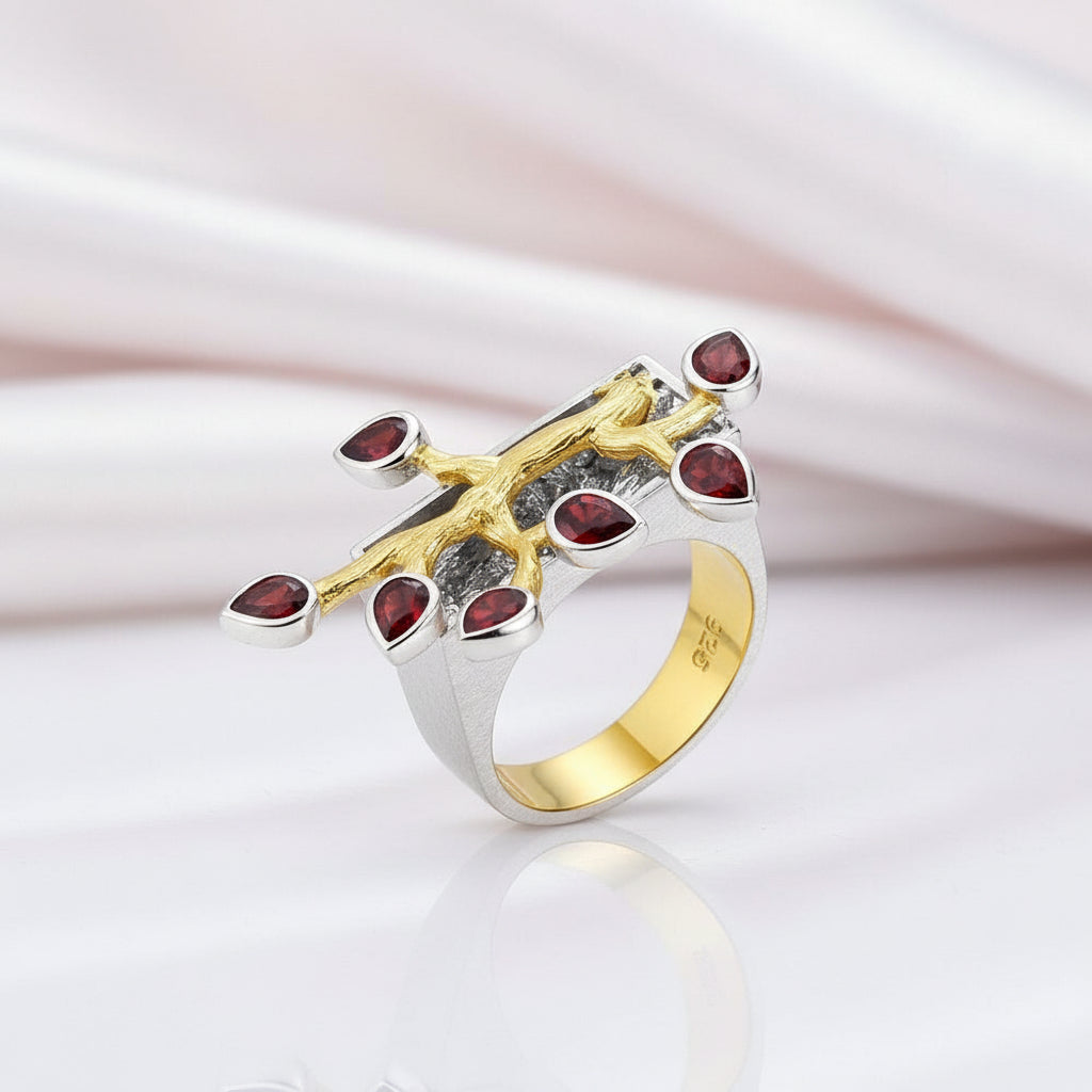 Two Tone Madagascar Forest Swiss Blue Topaz Ring-Black Diamonds New York