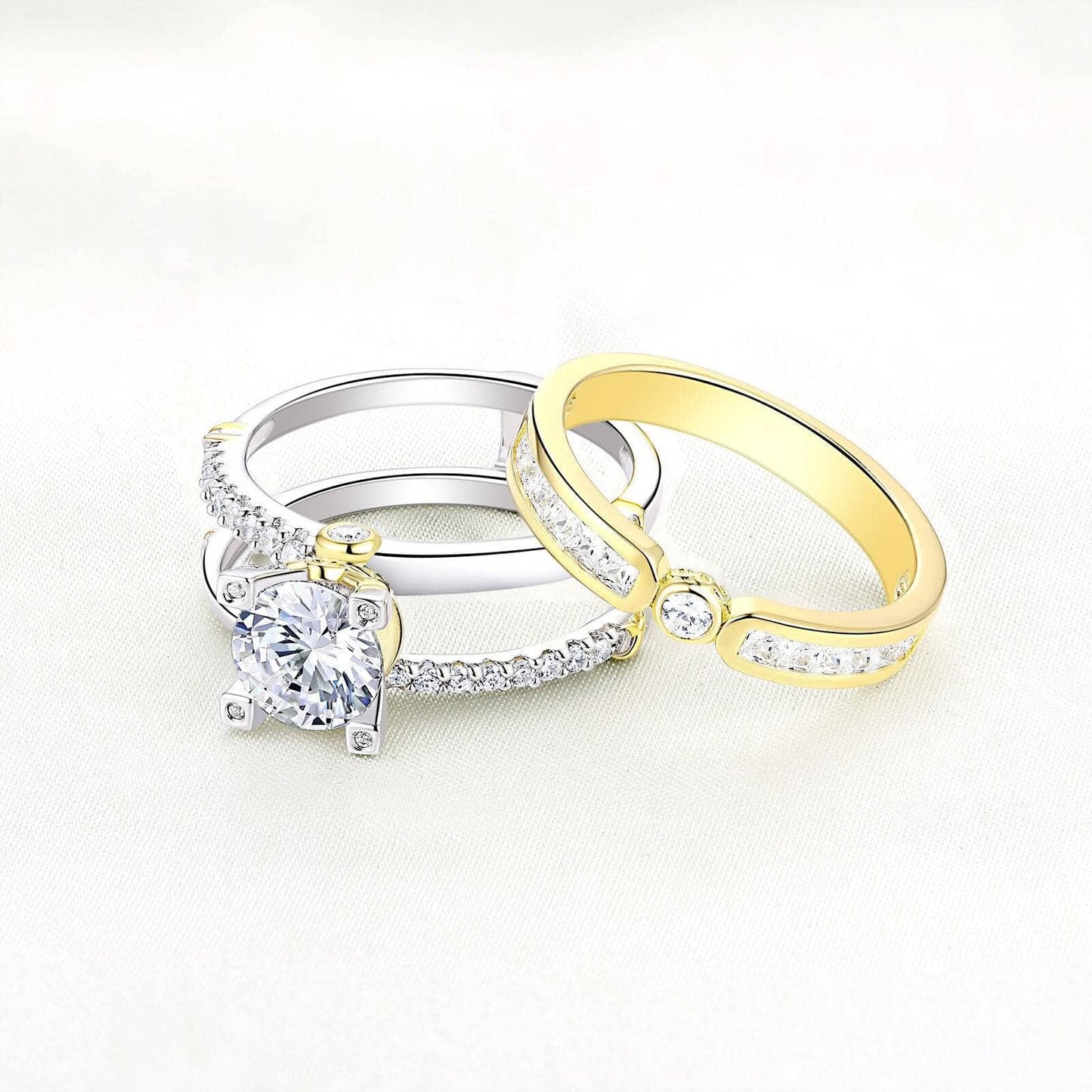 Two Tone Round Cut Created Diamond Wedding Ring Set-Black Diamonds New York