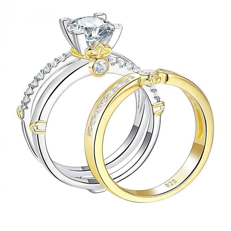 Two Tone Round Cut Created Diamond Wedding Ring Set-Black Diamonds New York