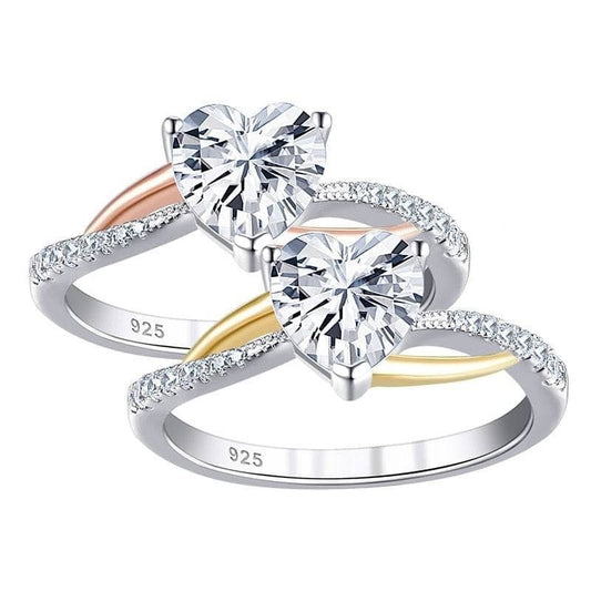 Two Tones Heart Shape Created Diamond Engagement Ring-Black Diamonds New York