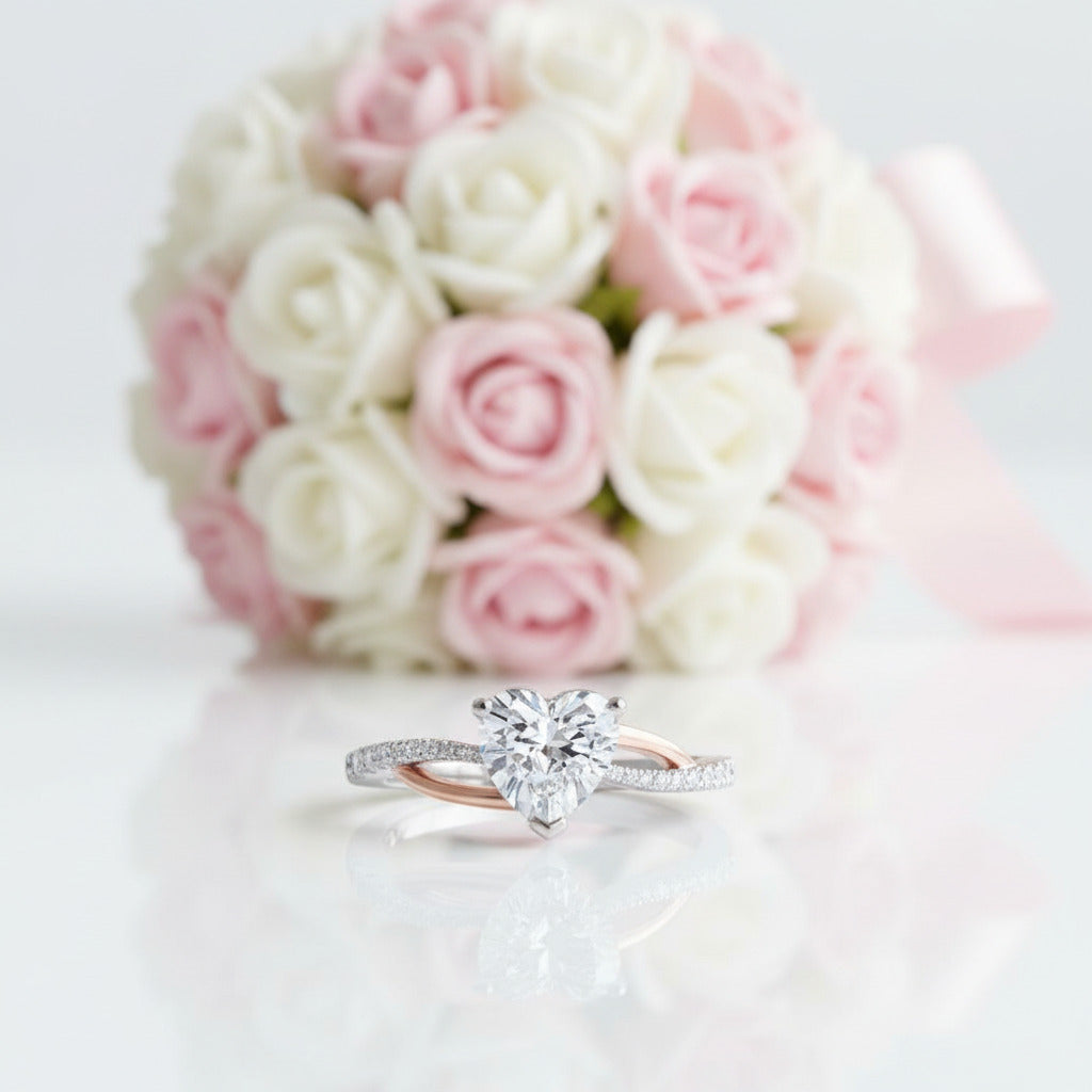 Two Tones Heart Shape Diamond Option Engagement Ring-Black Diamonds New York