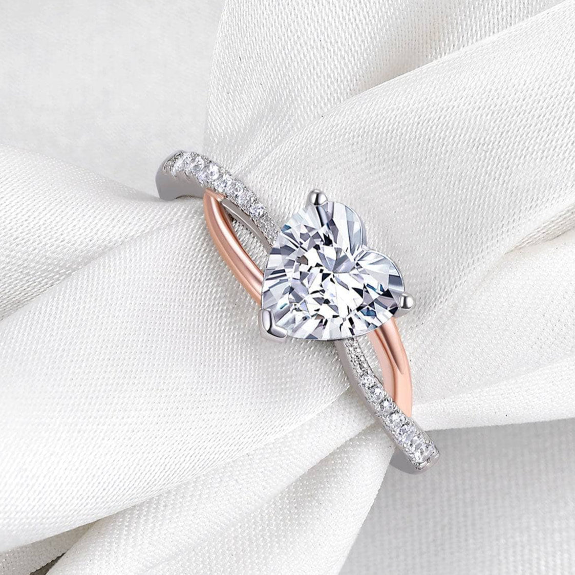 Two Tones Heart Shape Diamond Engagement Ring-Black Diamonds New York