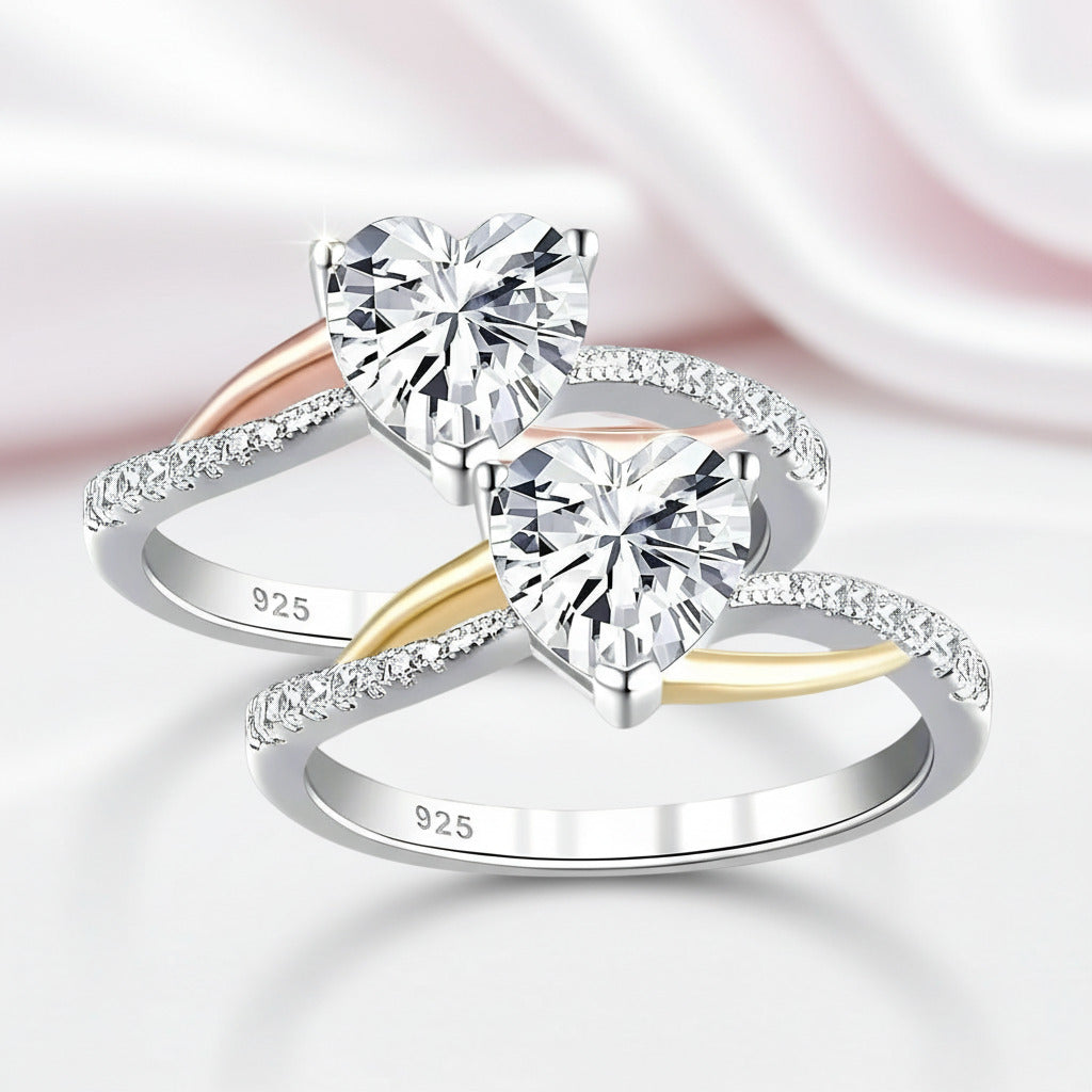 Two Tones Heart Shape Diamond Option Engagement Ring-Black Diamonds New York