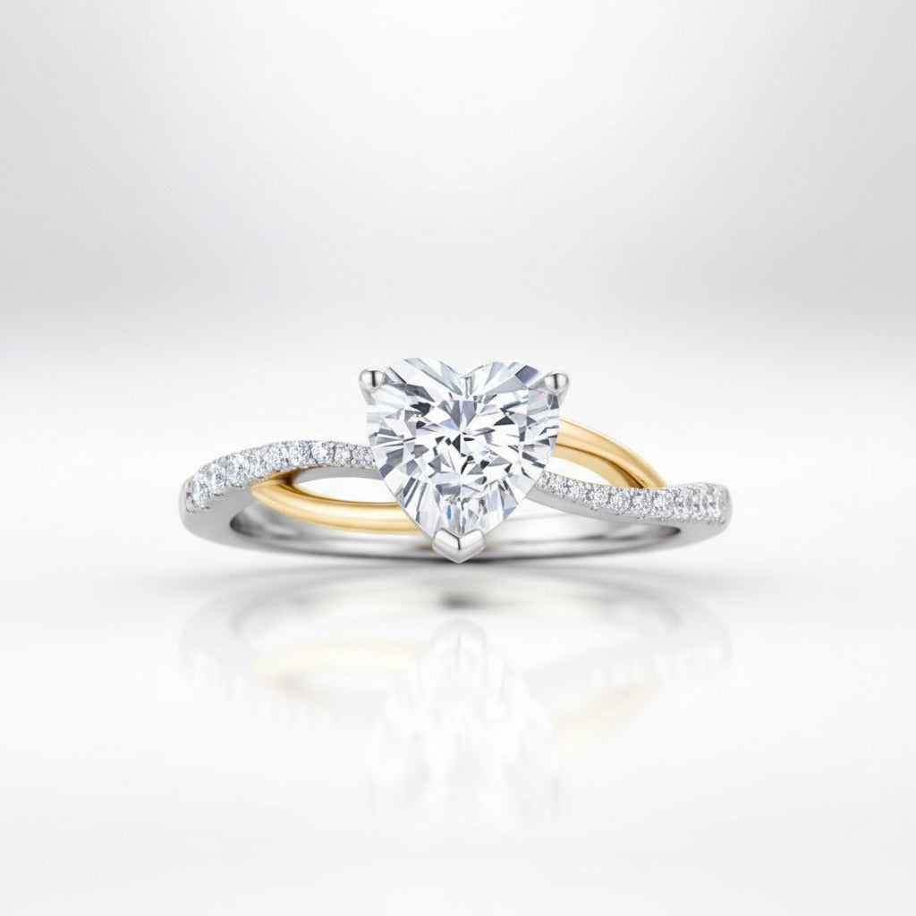 Two Tones Heart Shape Diamond Option Engagement Ring-Black Diamonds New York