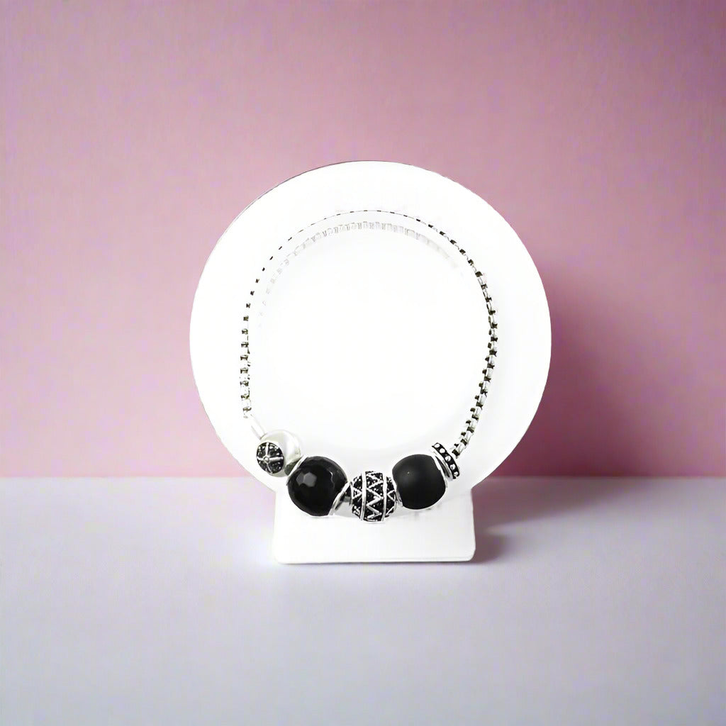 Unique Black Punk Karma Beads Bracelet-Black Diamonds New York