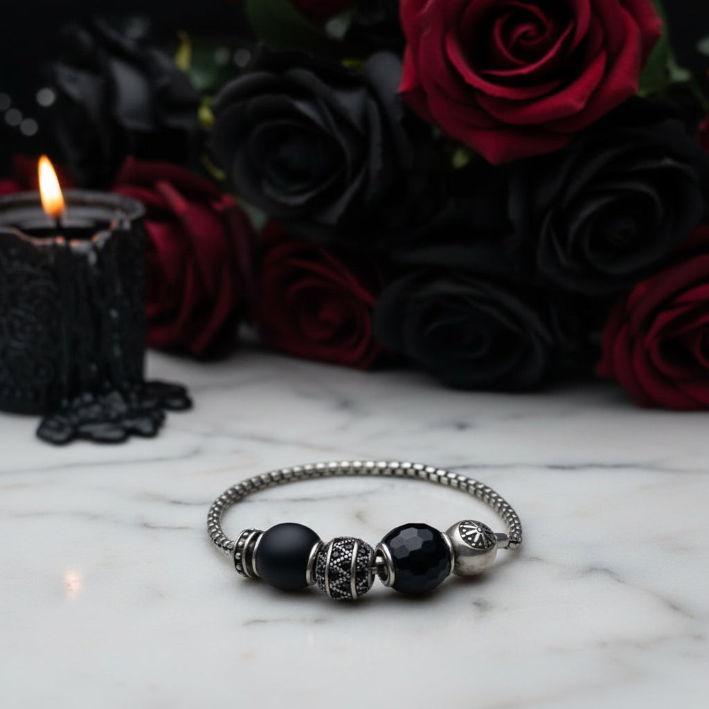 Unique Black Punk Karma Beads Bracelet-Black Diamonds New York
