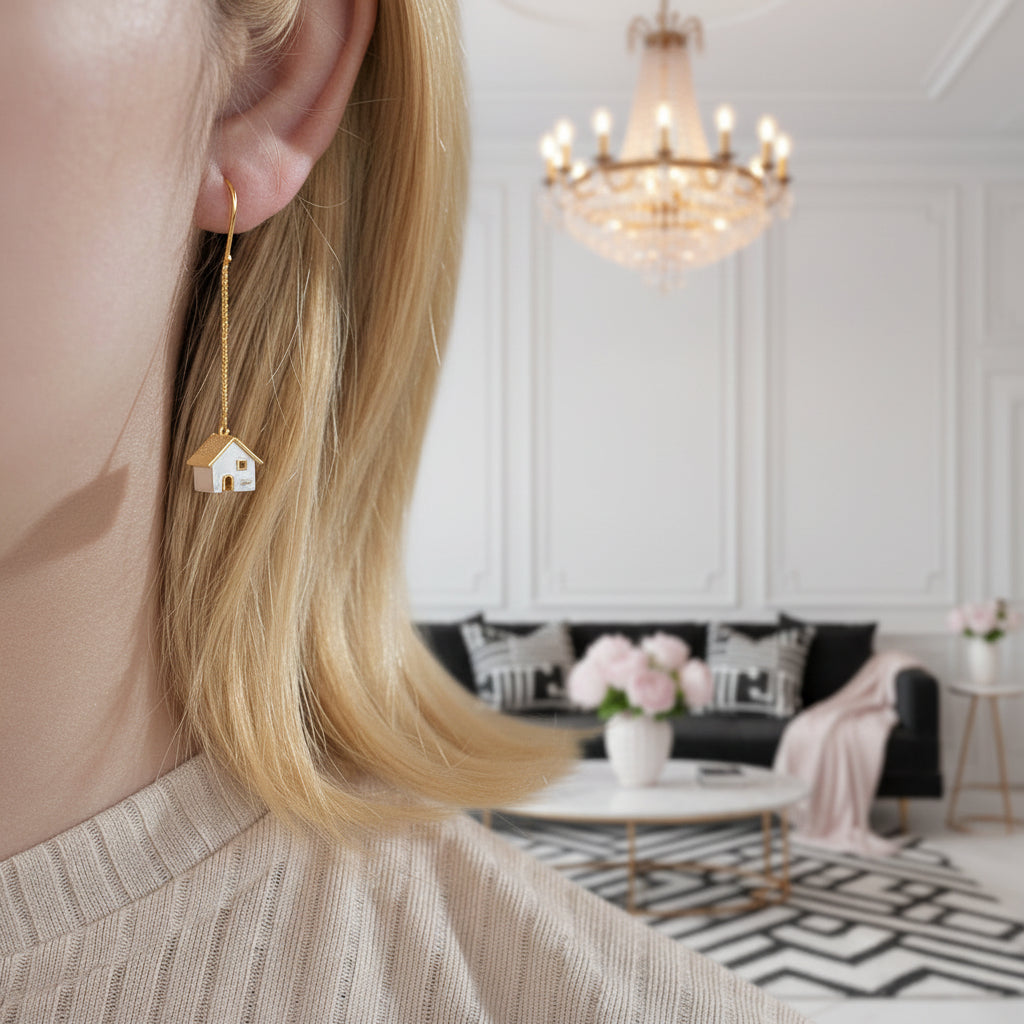 Unique Castle Long Hanging Dangle Earrings-Black Diamonds New York