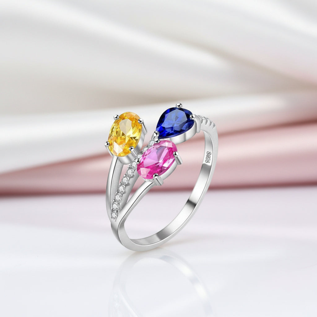 Unique Design Rhinestone Citrine Sapphire Topaz Ring-Black Diamonds New York
