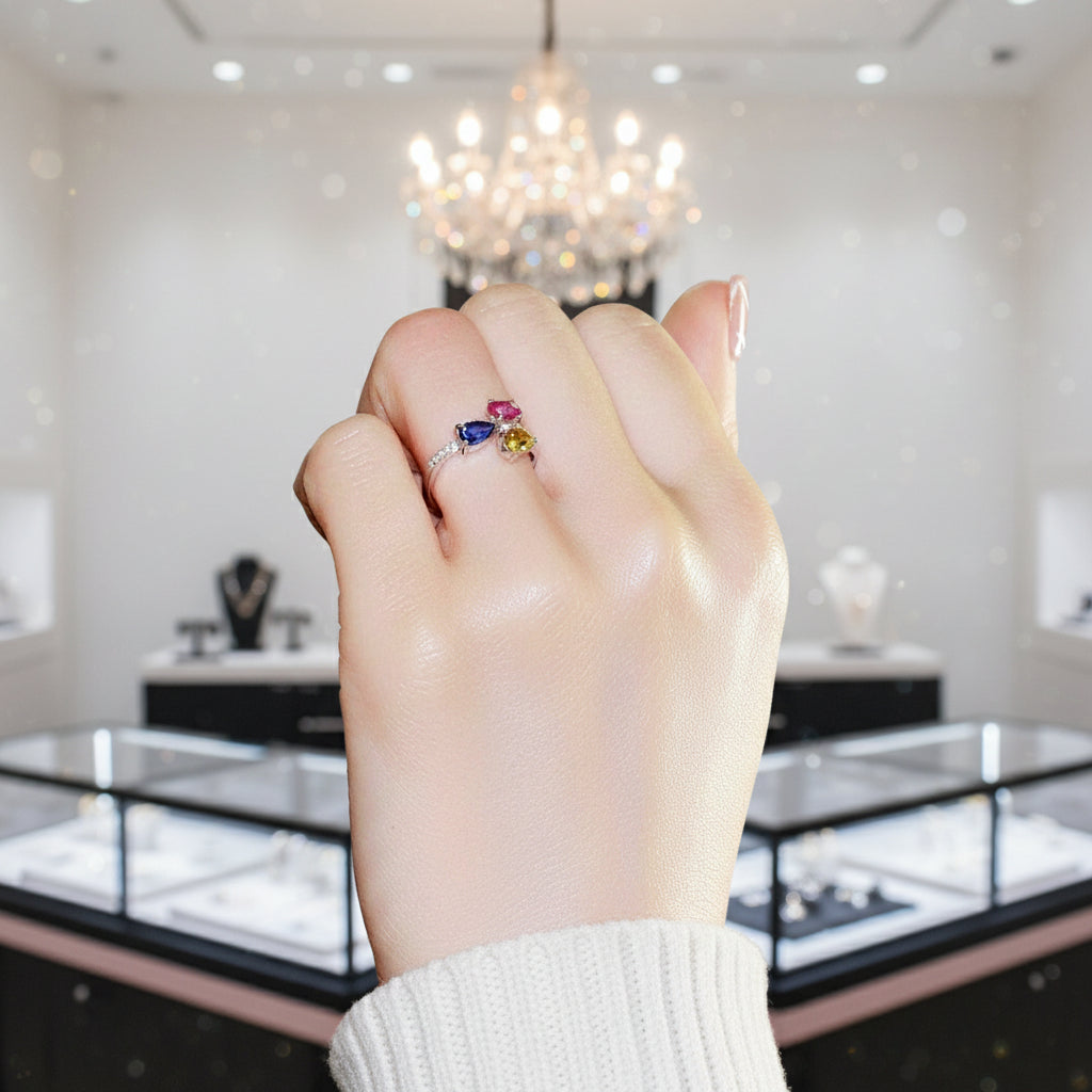 Unique Design Rhinestone Citrine Sapphire Topaz Ring-Black Diamonds New York