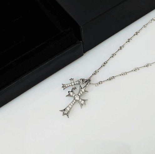 Unique Double Cross Necklace-Black Diamonds New York
