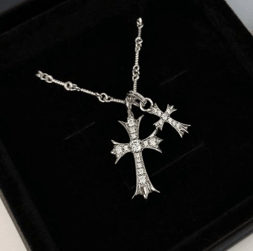 Unique Double Cross Necklace-Black Diamonds New York
